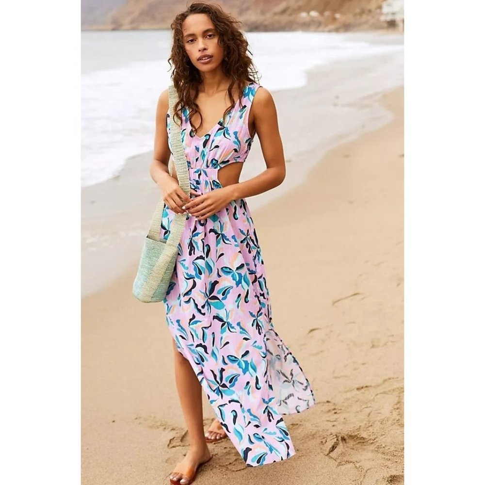 215. by Anthropologie Botanical Cut-Out Maxi Dress Pink Small